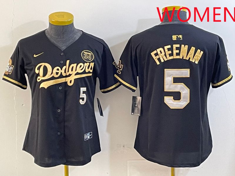 Women Los Angeles Dodgers #5 Freeman Black Gold Game 2025 Nike MLB Jersey style 1->women mlb jersey->Women Jersey